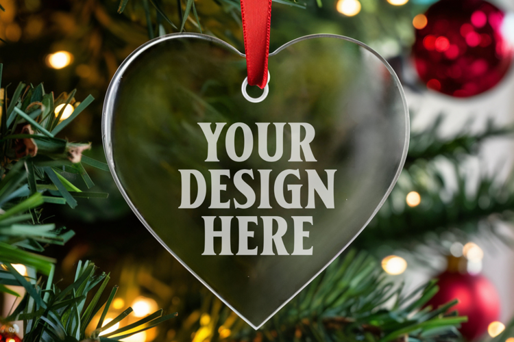 Christmas Heart Crystal Glass Ornaments Mockup