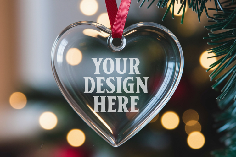 Christmas Heart Glass Ornament Mockup | Hanging Holiday Orna