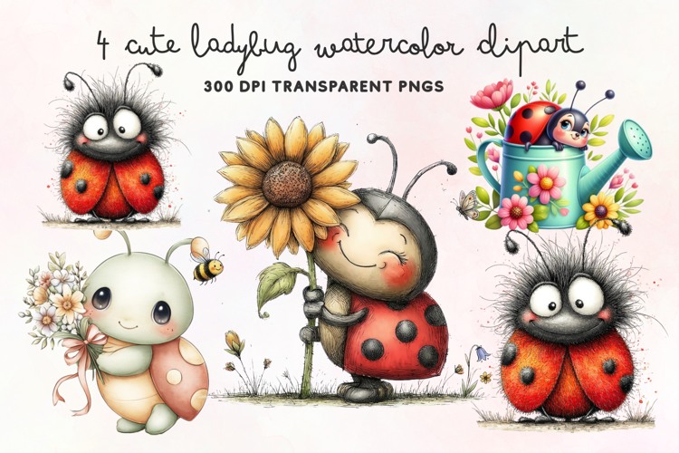 Cute Ladybug Watercolor Clipart PNG