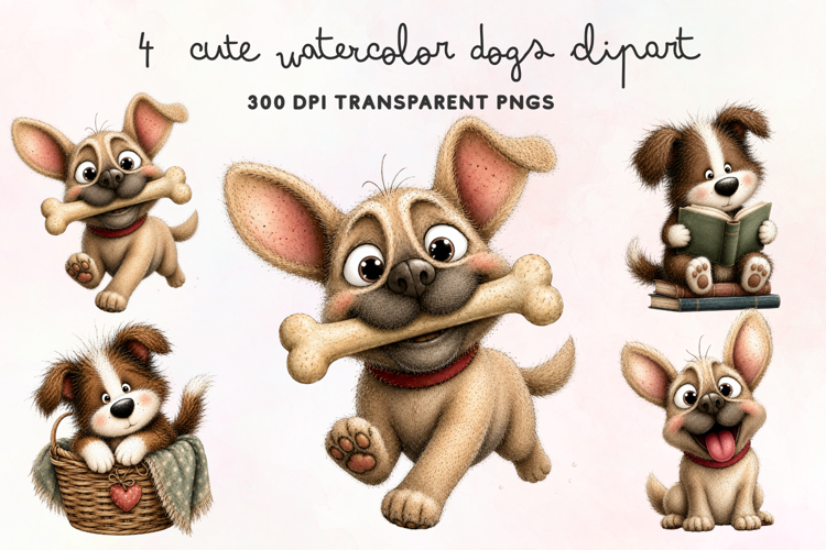 Cute Watercolor Dogs Clipart PNG