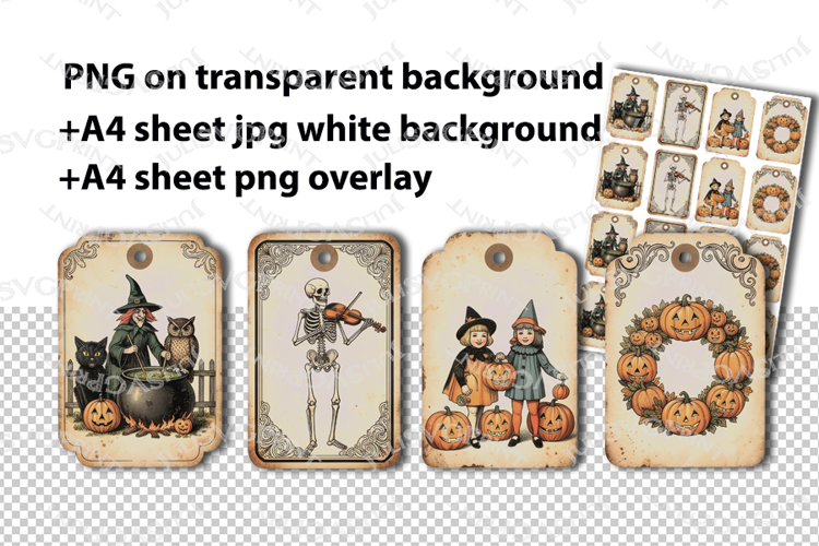 Vintage Halloween Gift Tags PNG - Printable Holiday Tag