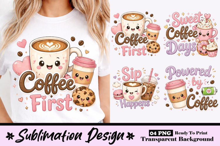 Cute Coffee First Kawaii Coffee Lover Sweet Aesthetic PNG