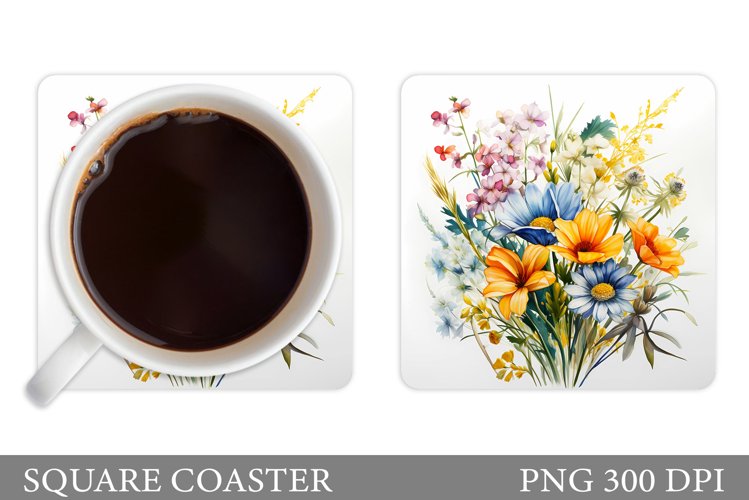 Flowers Coaster Sublimation. Wildflowers Coaster Design