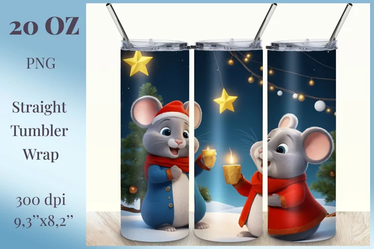 Sublimation Christmas Tumbler Wrap Cute Funny Mice, Png