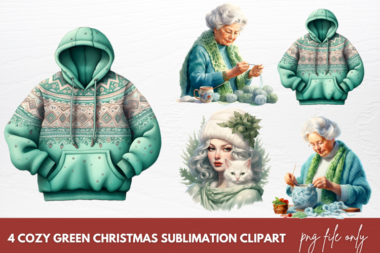 Cozy Green Christmas Clipart Sublimation