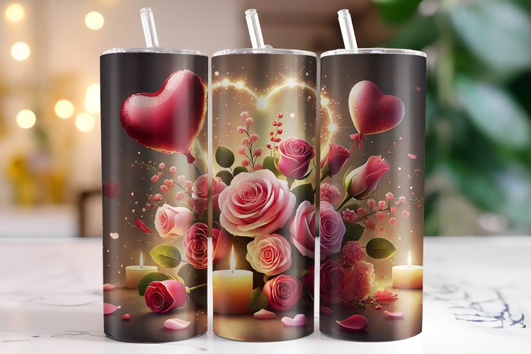 Flowers   Hearts Valentines Day Tumbler Wrap Sublimation