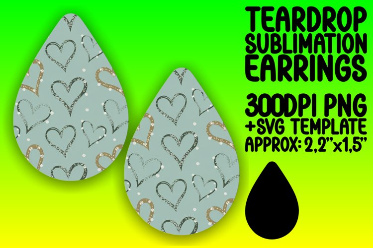Artistic Teardrop Earrings Sublimation Template , Heart
