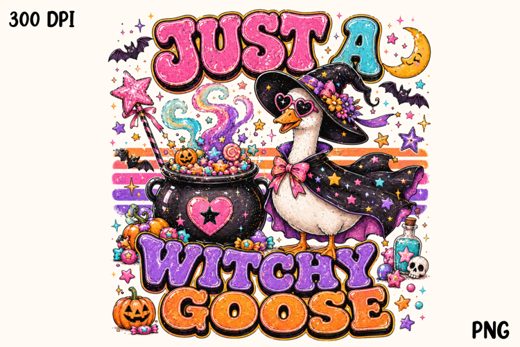 Just A Witchy Goose Cute Halloween Goose PNG