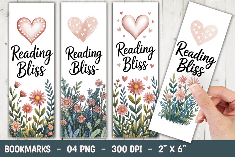 Reading Bliss Floral Bookmark Sublimation example image 1