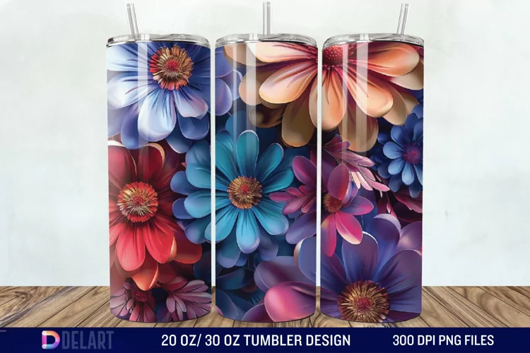 3D Painted Flower Tumbler Wrap