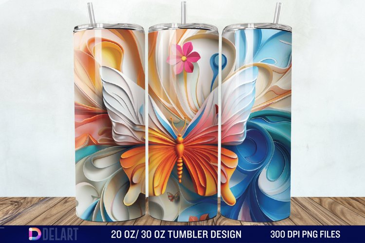 3D Flower Butterfly Tumbler Wrap example image 1
