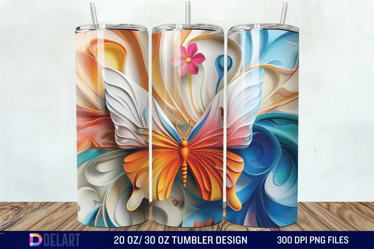 3D Flower Butterfly Tumbler Wrap