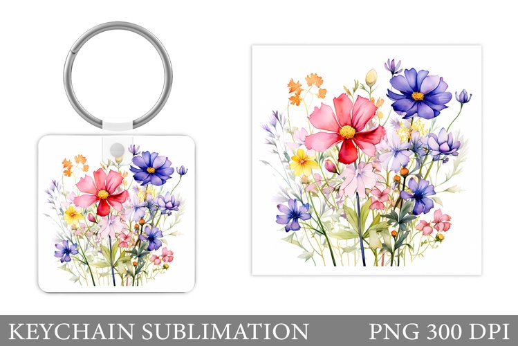 Wildflowers Keychain Design. Flowers Keychain Sublimation