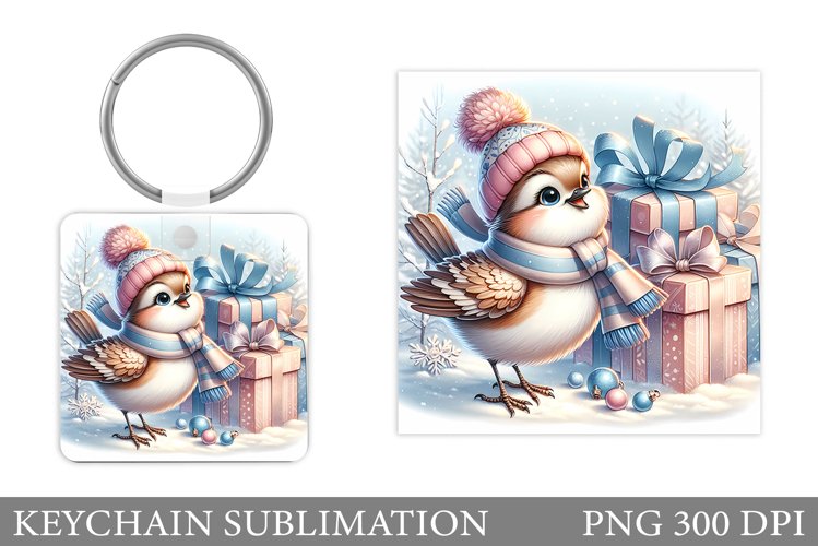 Christmas Bird Keychain. Christmas Keychain Sublimation example image 1