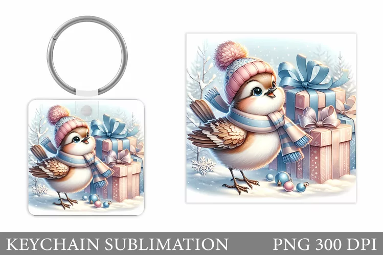 Christmas Bird Keychain. Christmas Keychain Sublimation