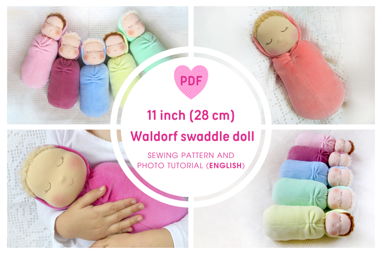 11/28cm Waldorf swaddle doll PDF pattern & tutorial