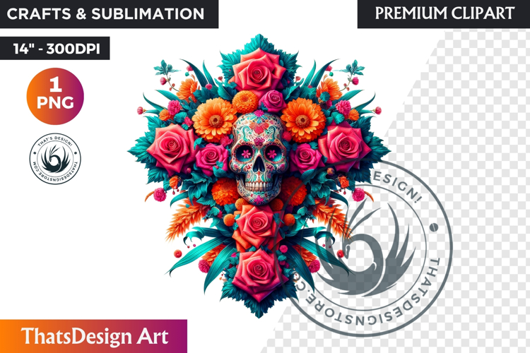 Floral Day of Dead Crosses Clipart Sugar skull PNG catrina
