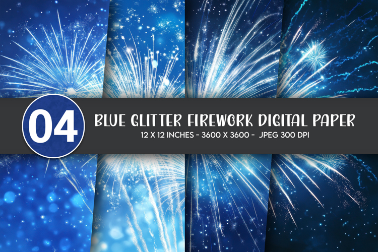 Blue Glitter Firework Digital Paper