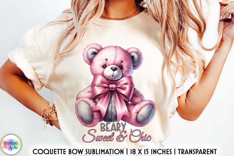 Vintage Teddy Bear with Pink Coquette Bow Sublimation