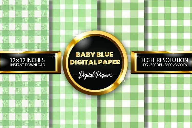 Baby Green Gingham Digital Papers - 04 Variations