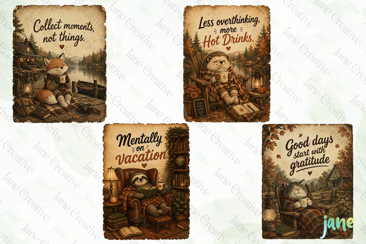 Vintage Cozy Autumn Card Clipart example image 1