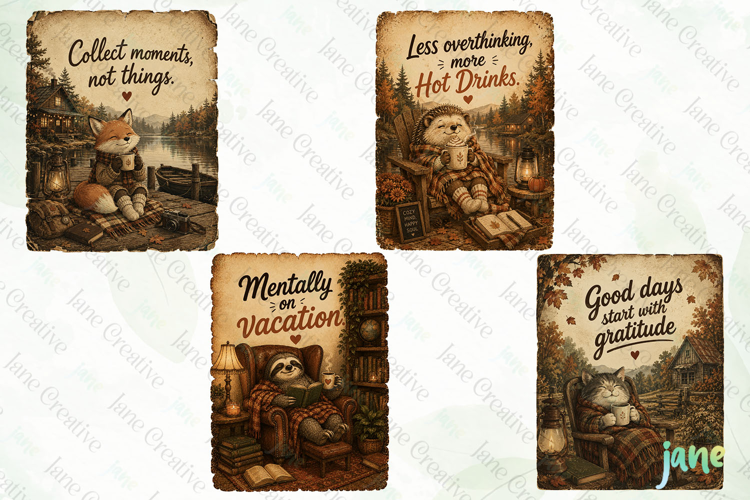 Vintage Cozy Autumn Card Clipart