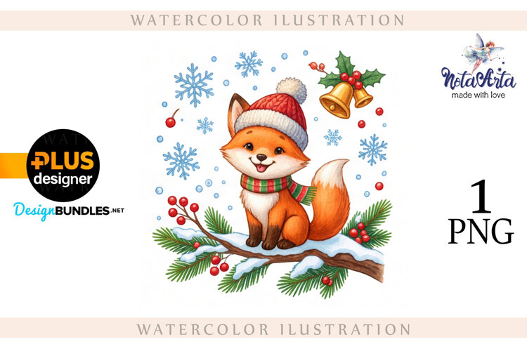 Illustration of a cute Christmas fox example image 1