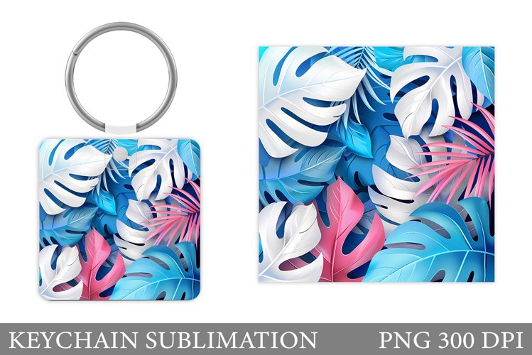 Tropical Leaves Keychain. Tropical Keychain Sublimation example image 1