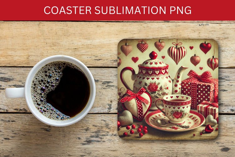 valentine square coaster - tea party example image 1