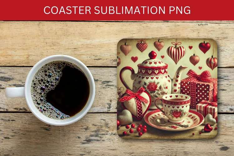 valentine square coaster - tea party