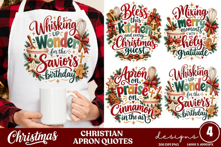 4 Christian Christmas Apron PNG Designs, 4 Faith Christmas B