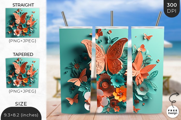 3D Butterfly Tumbler Wrap| 3D Sublimation Wrap Design