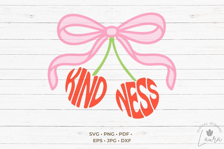 Kindness word art in the shape of cherries with bow