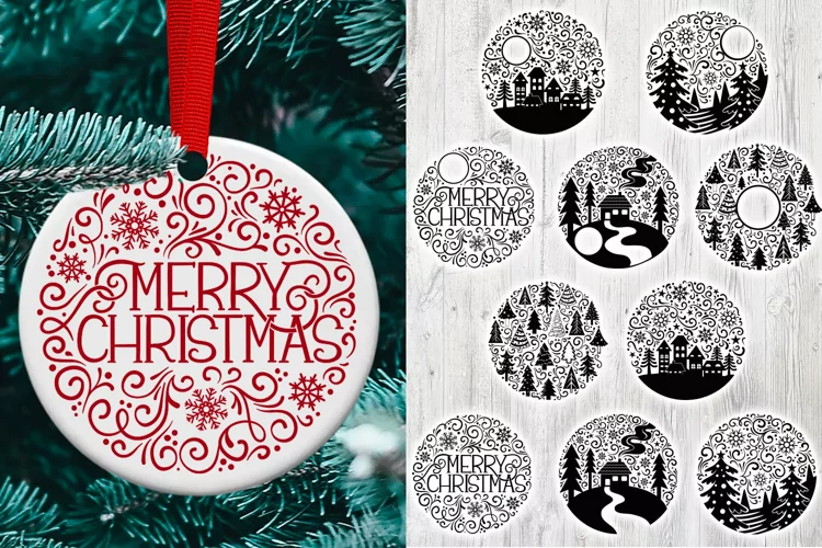 Christmas Round Ornaments | 10 SVG cut files
