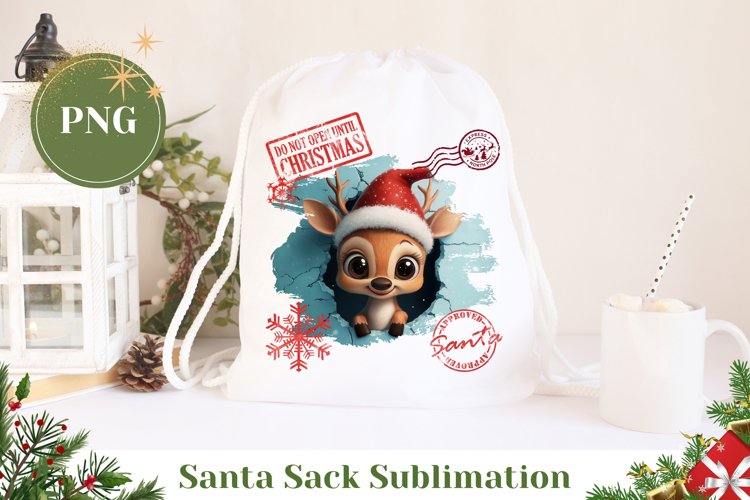 Santa Sack Sublimation, Christmas Baby Deer Santa Sack