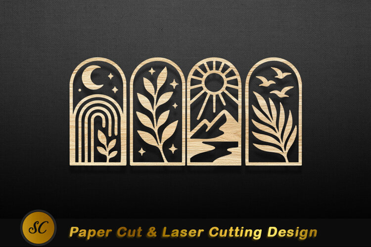 Arched nature scenes wood cutouts image Laser Cut example image 1