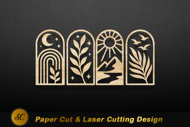 Arched nature scenes wood cutouts image Laser Cut
