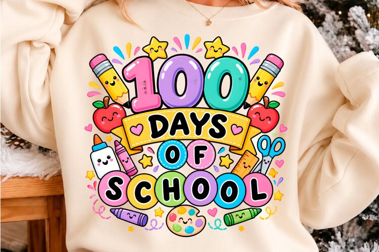 100 Days of School Cute Supplies PNG example image 1