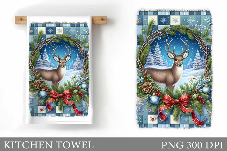 Christmas Deer Kitchen Towel. Christmas Kitchen Towel Design