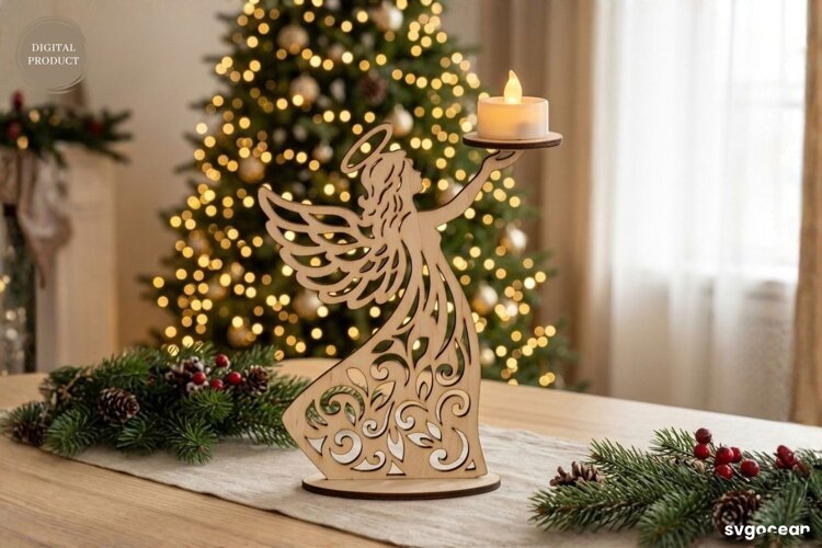 Christmas Angel Candle Holder Laser Cut | Glowforge | SVG example image 1