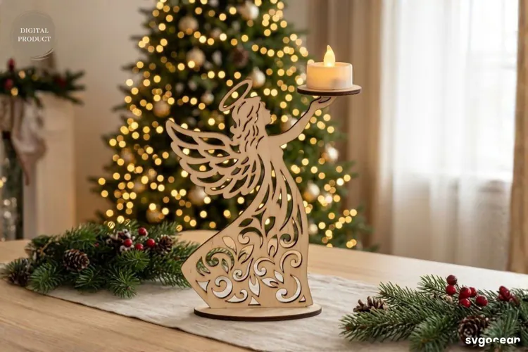 Christmas Angel Candle Holder Laser Cut | Glowforge | SVG