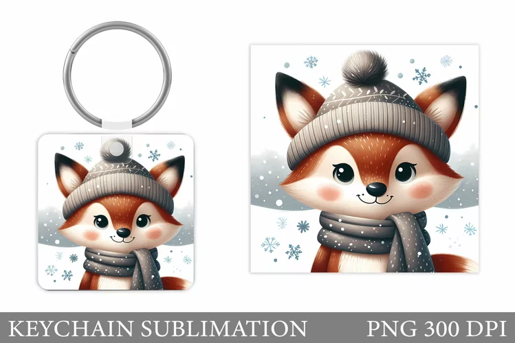 Christmas Fox Keychain. Christmas Keychain Sublimation