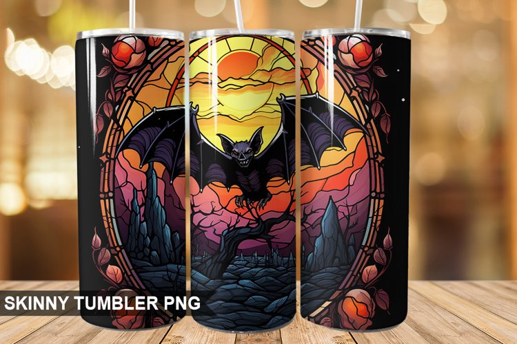 Stained Glass Halloween Bat PNG Tumbler Design