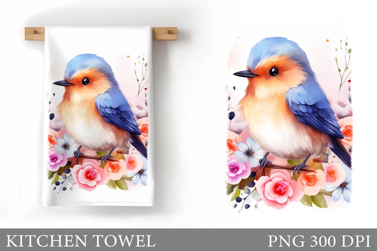 Bird Kitchen Towel Design. Spring Bird Kitchen Towel