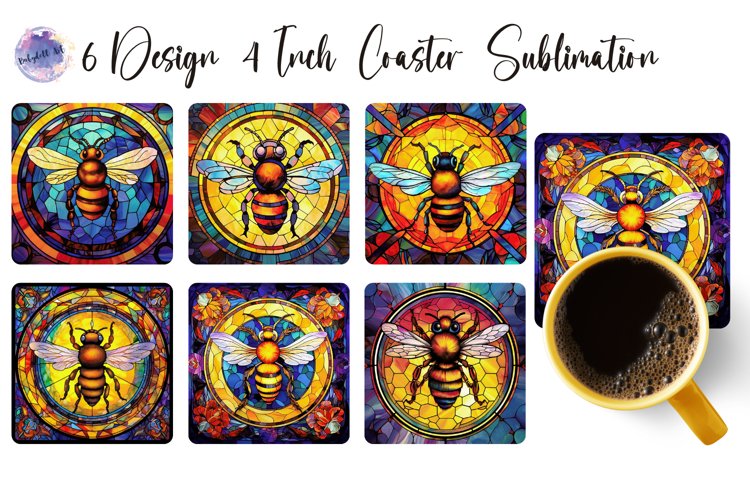 BEE Stained Glass Square Coaster Sublimation Designs