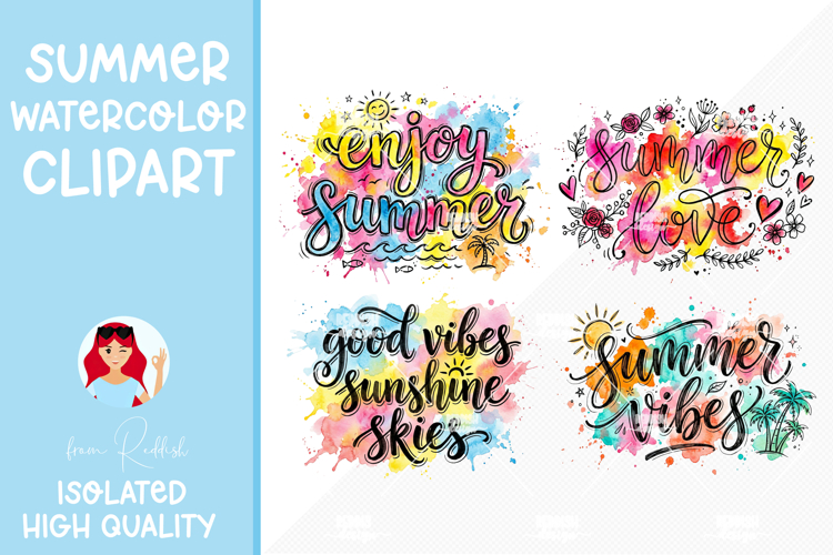 Summer Quotes Watercolor Cliparts