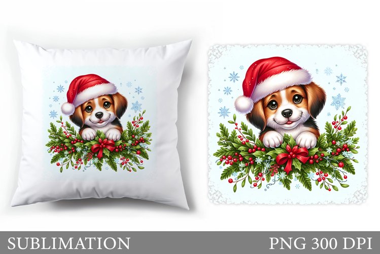 Cute Dog Pillow Design. Christmas Pillow Sublimation