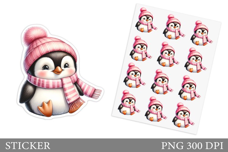 Cute Penguin Sticker Design. Christmas Sticker Printable