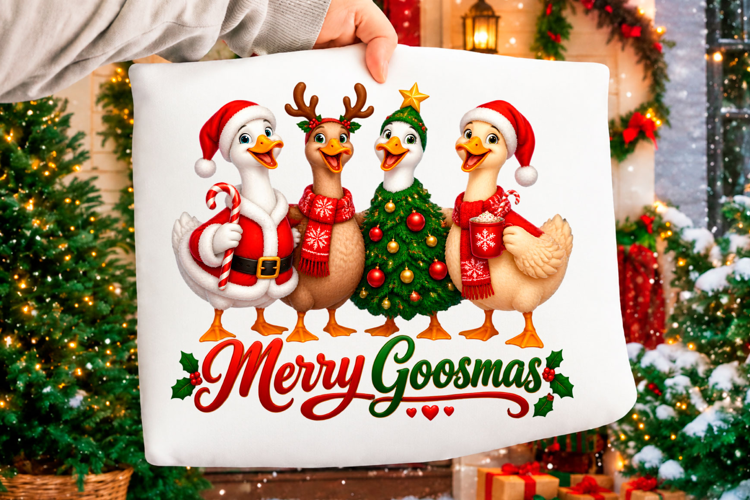 Merry Goosmas Christmas goose family holiday design