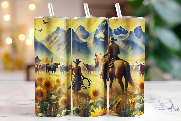 Cowboy and Cowgirl Tumbler Wrap | Sublimation | Tumblers example image 1